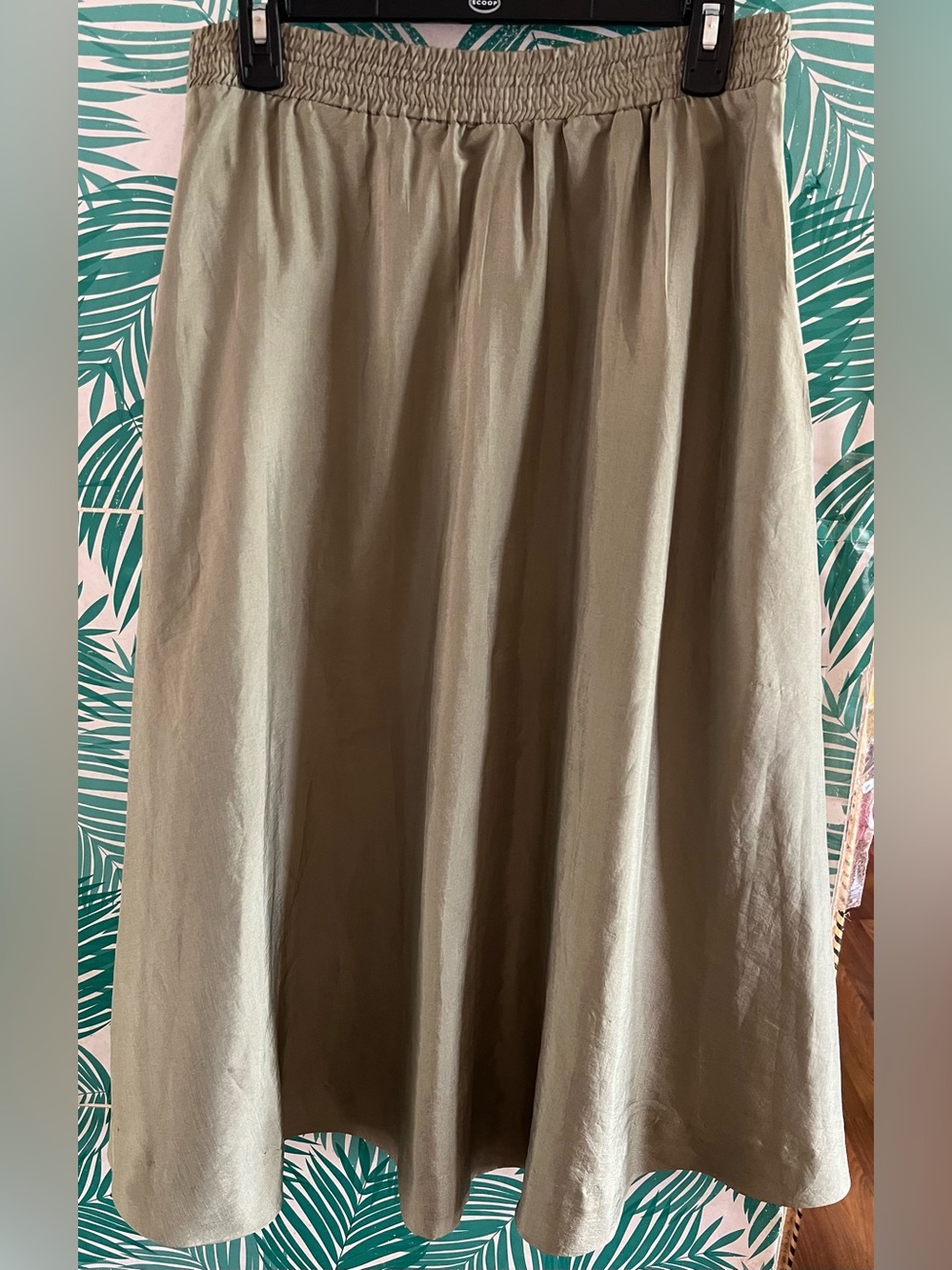Vintage White Stag Olive Elastic-Waist Midi Skirt w/ pockets Sz s